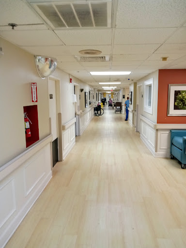 A view of a hospital hallway bustling with activity, showcasing the healthcare environment.