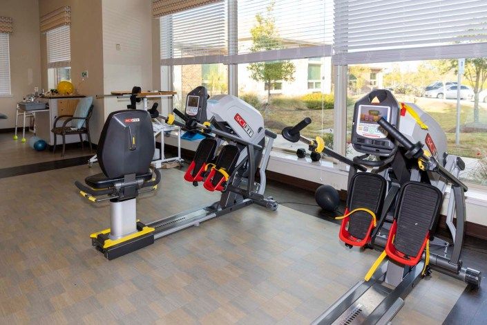 A bright gym space featuring a variety of exercise machines for cardio workouts.
