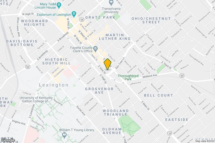 A city neighborhood map highlighting a specific location.