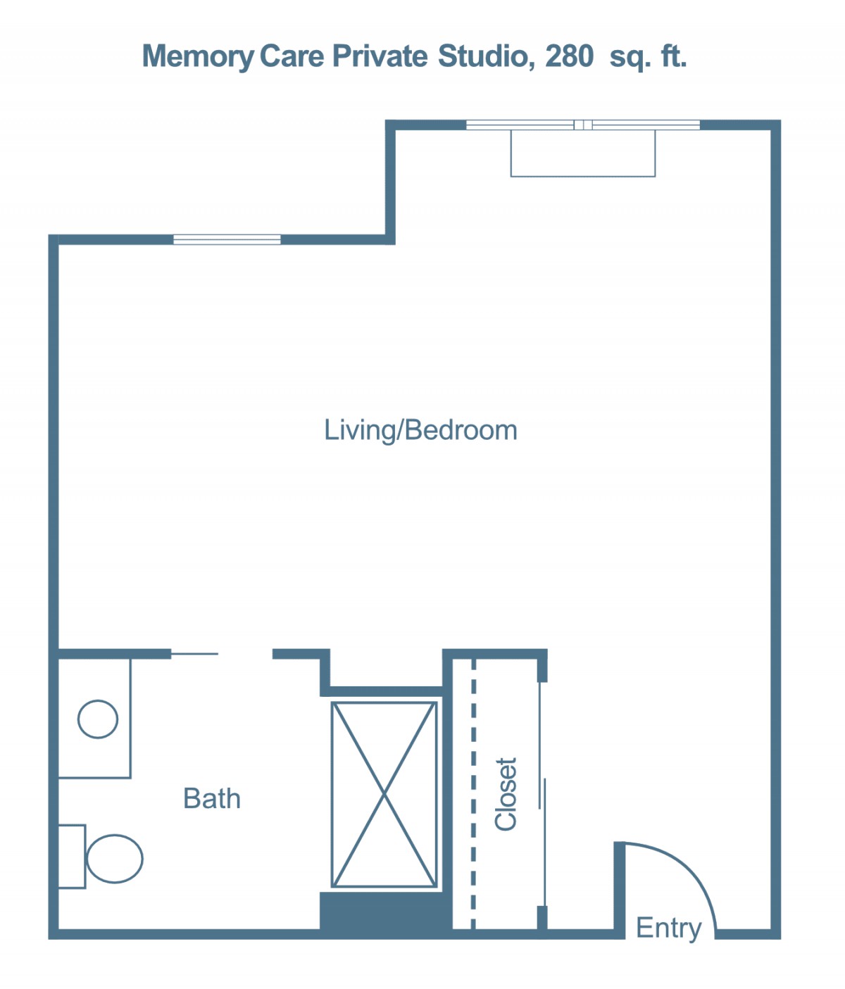 Floor plan of a studio apartment layout.