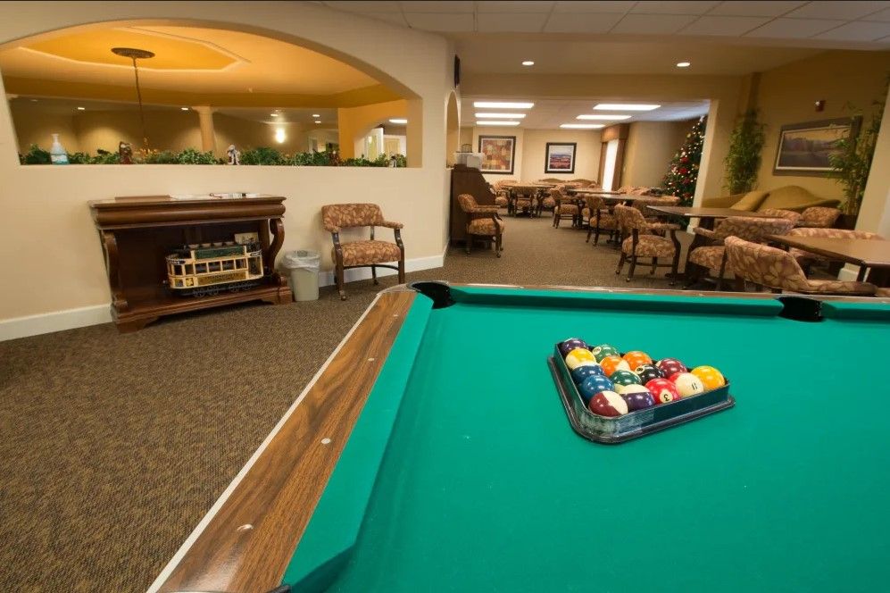 A cozy recreation area featuring a pool table ready for a game.