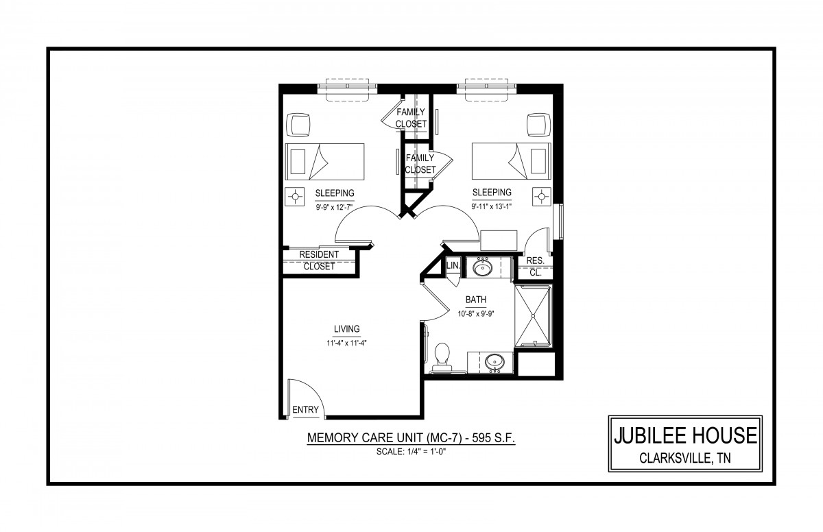 A floor plan of a two-bedroom apartment with labeled rooms.