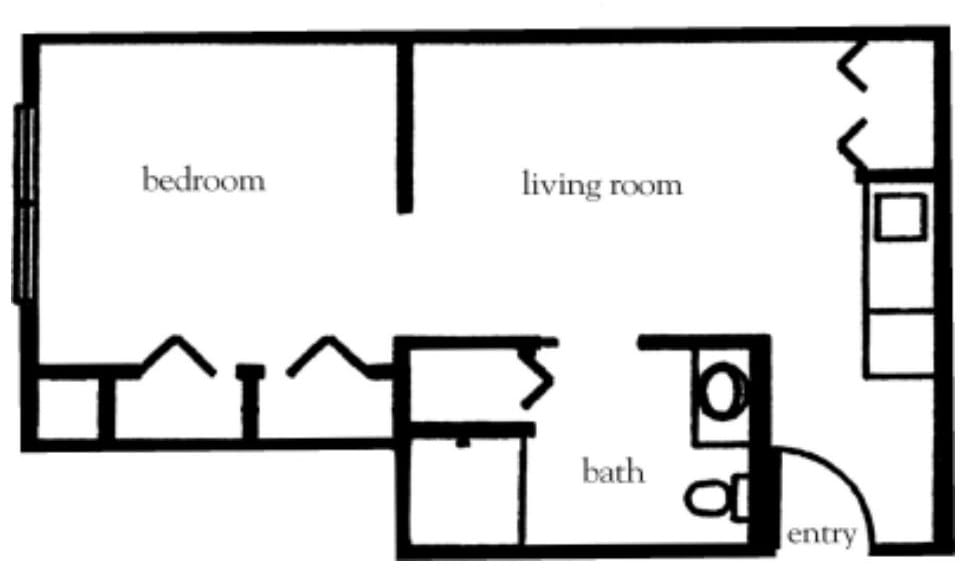 A simple floor plan showing the layout of rooms in an apartment.