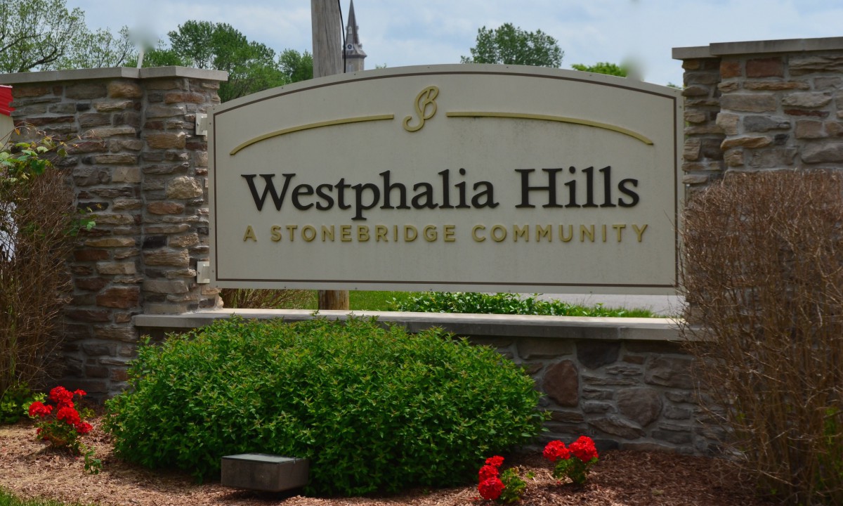 Entrance sign for Westphalia Hills, a Stonebridge Community.