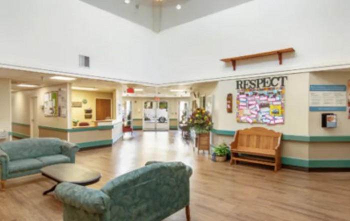 A welcoming lobby with comfortable seating and a reception desk.