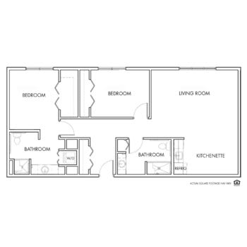 A floor plan layout of an apartment with labeled rooms.