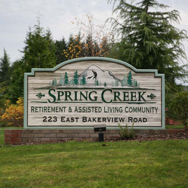Sign for Spring Creek Retirement & Assisted Living Community.