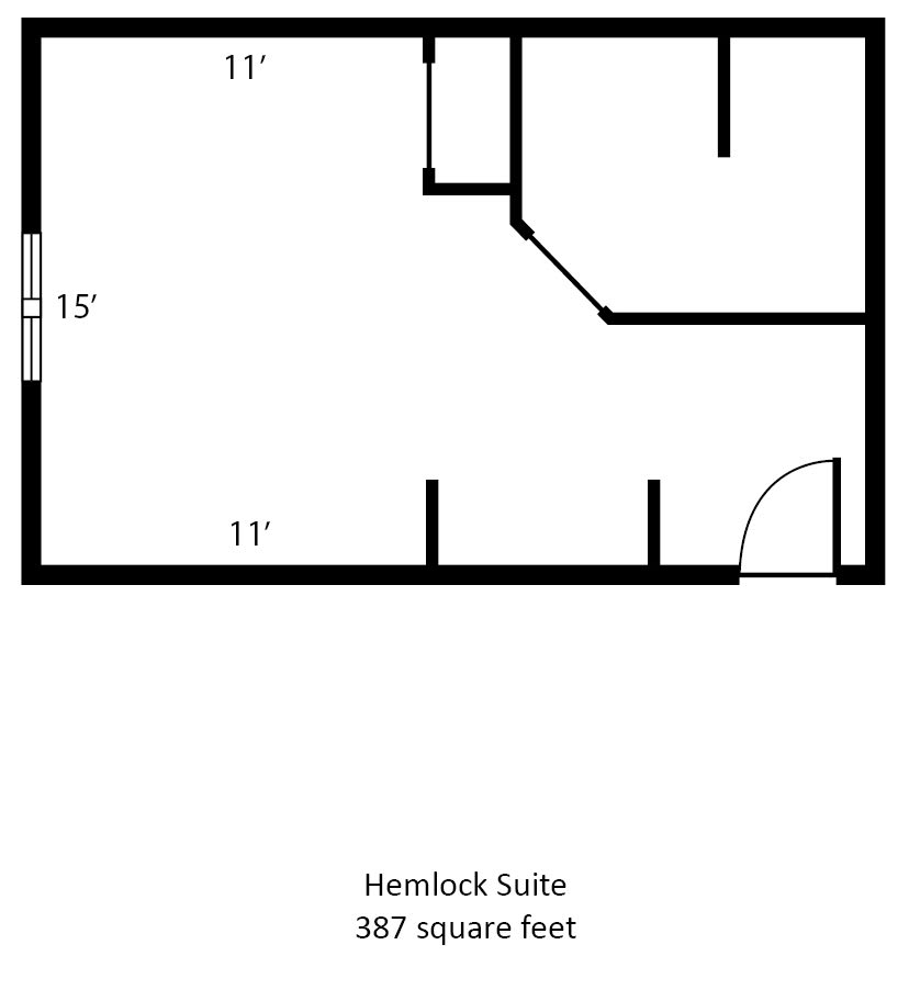 Floor plan of the Hemlock Suite measuring 357 square feet.