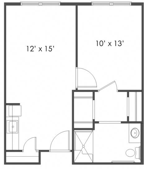 A simple floor plan with indicated room dimensions of 12' x 15' and 10' x 13'.