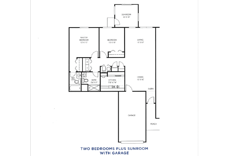 A two-bedroom floor plan including a garage.