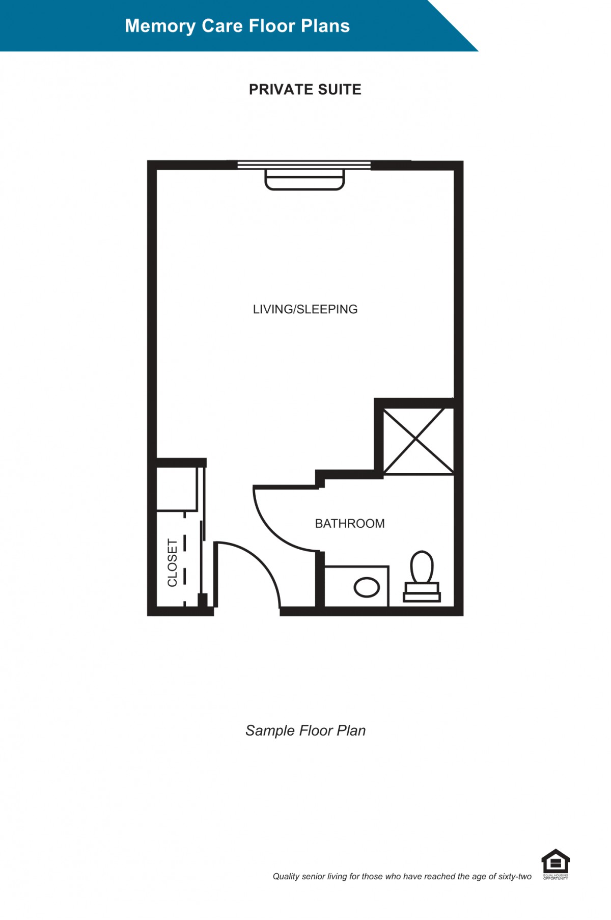 Simple floor plan with living/sleeping area and bathroom.
