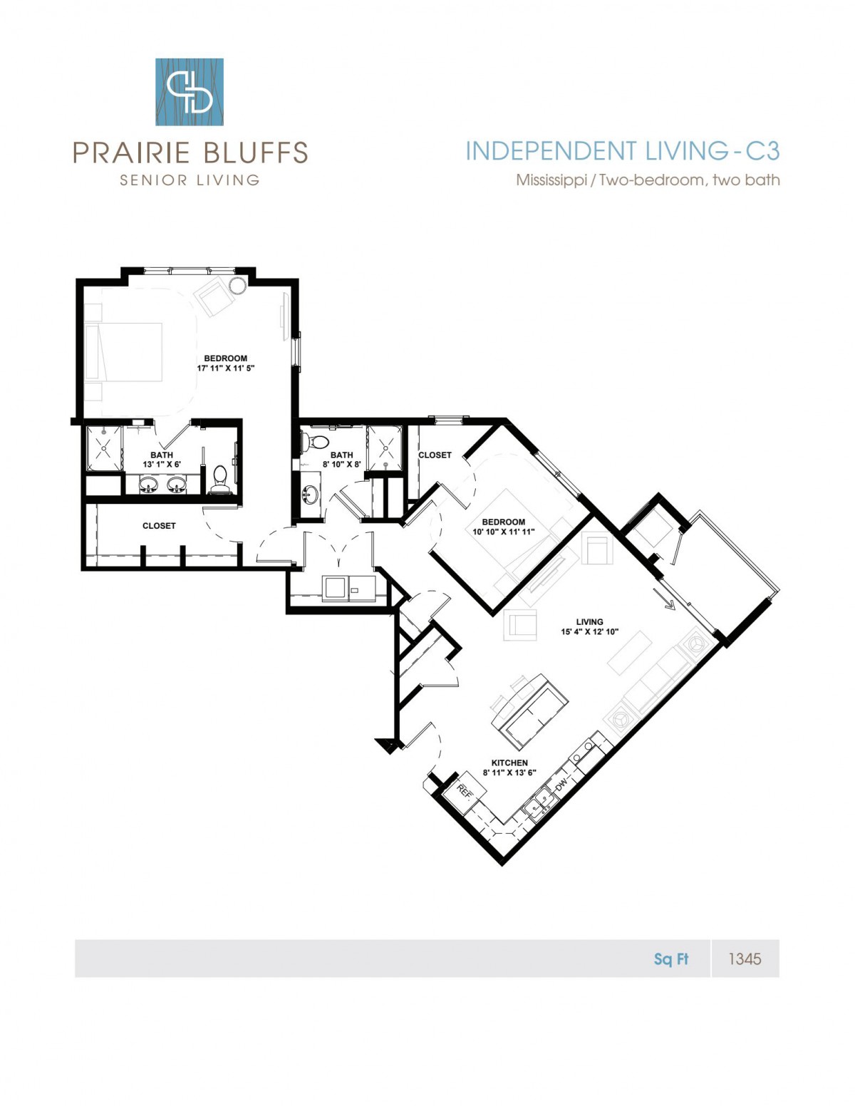 Floor plan of an apartment showing the layout of rooms and living spaces.