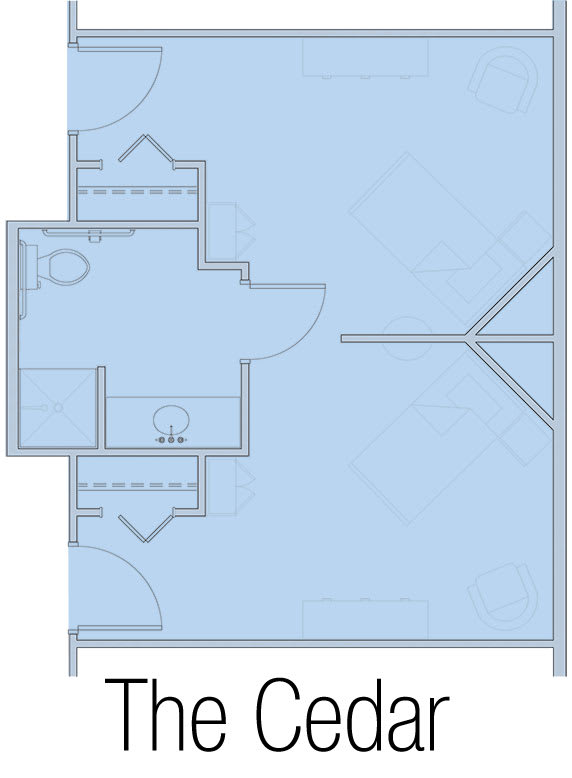 Blueprint showing the layout of a room with detailed architecture elements.
