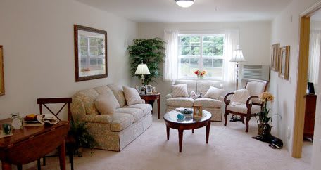 A cozy living room with comfortable seating and elegant decor.