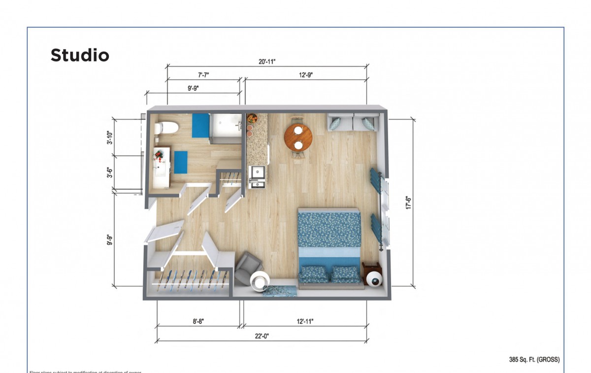 A detailed floor plan showcasing furniture arrangement and room dimensions.