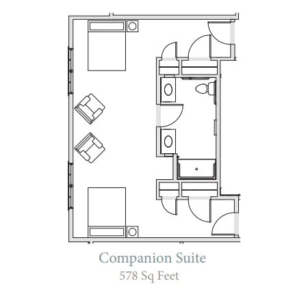Floor plan of a Companion Suite measuring 578 square feet.