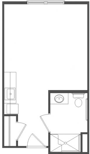 A minimalistic floor plan showing a room layout with a bathroom section.