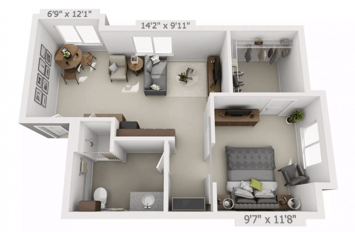 A detailed floor plan of an apartment showing the layout and dimensions of each room.