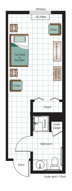 This image shows a floor plan of a bedroom with labeled furniture and closet spaces.