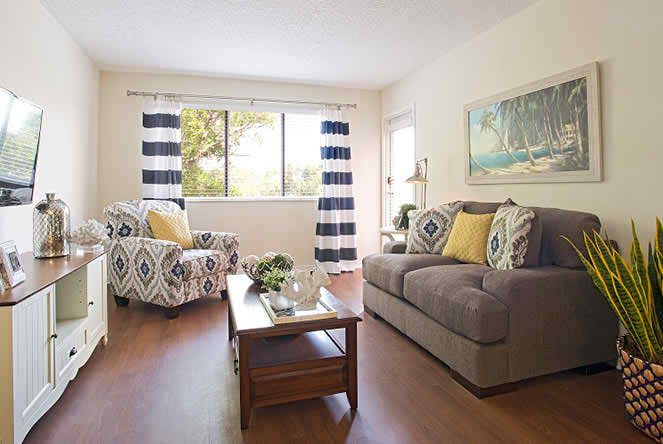 A cozy living room with stylish furniture and decor.