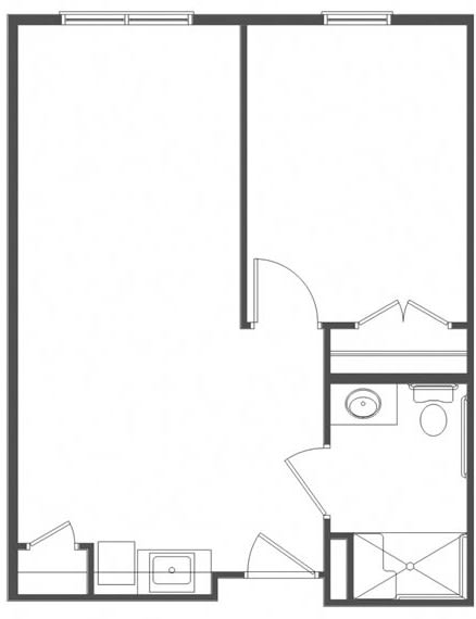 A simple floor plan layout showing the arrangement of rooms and spaces.
