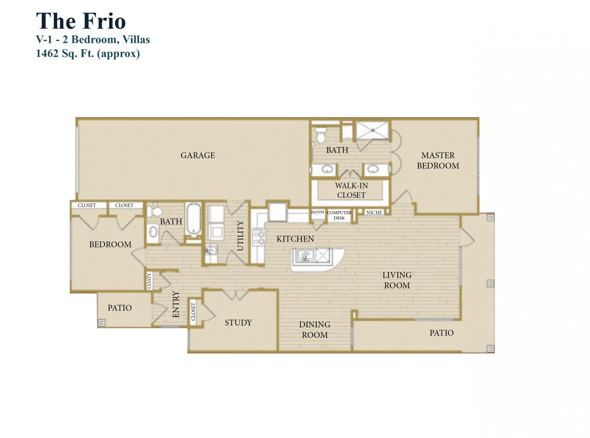 Floor plan of a three-bedroom villa named 'Rio Frio'.