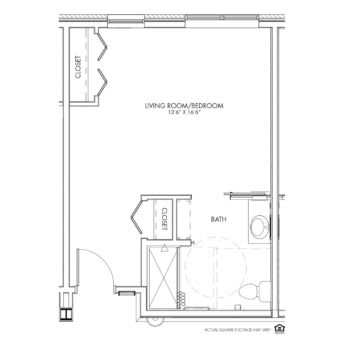 Architectural floor plan layout of a room with detailed measurements.