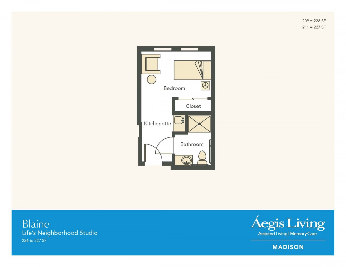 Floor plan of a one-bedroom apartment with labeled areas.