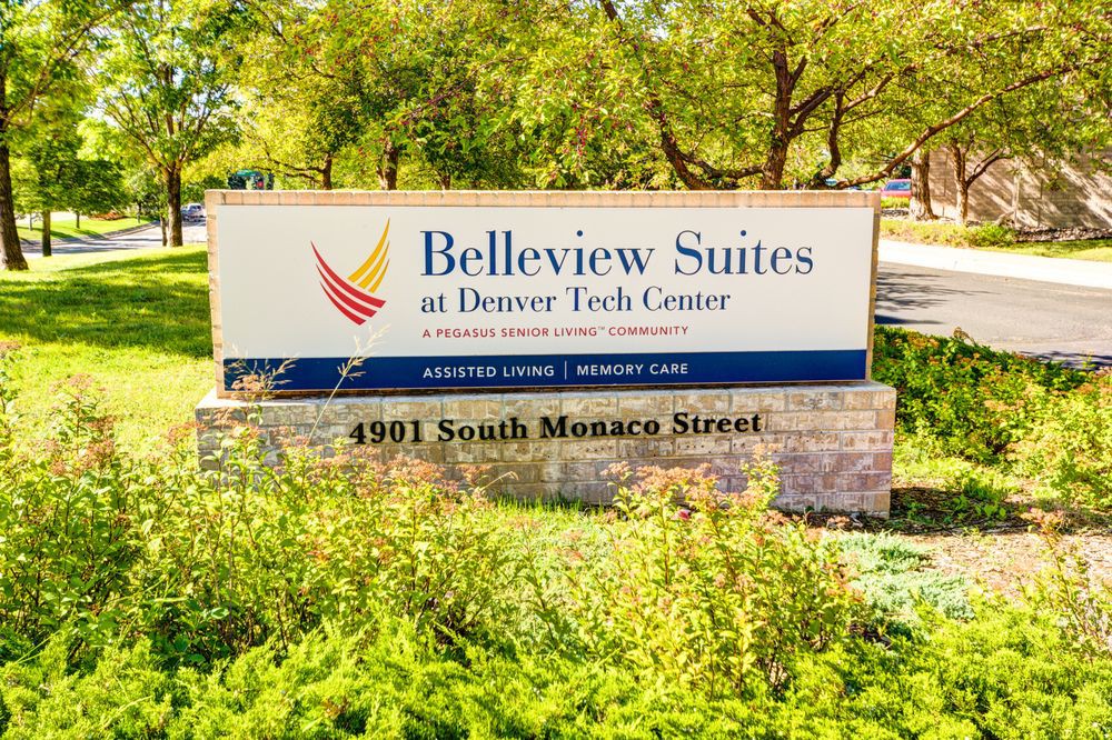Sign for Belleview Suites at Denver Tech Center located at 4901 South Monaco Street.