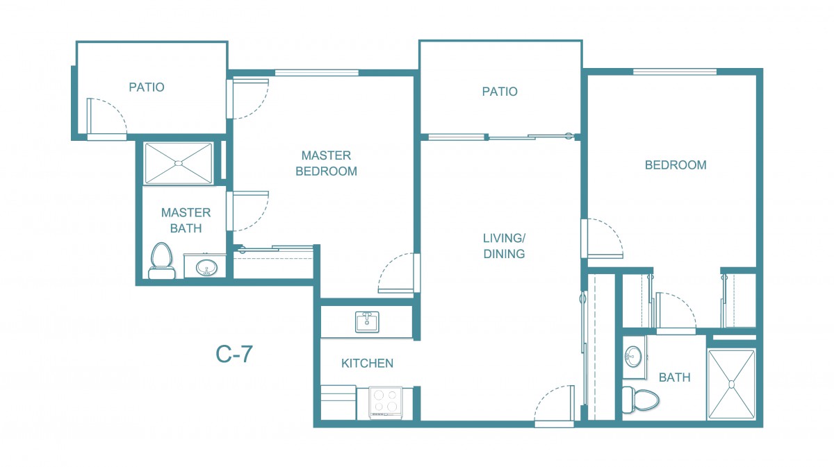 A floor plan layout of an apartment unit labeled C-7.