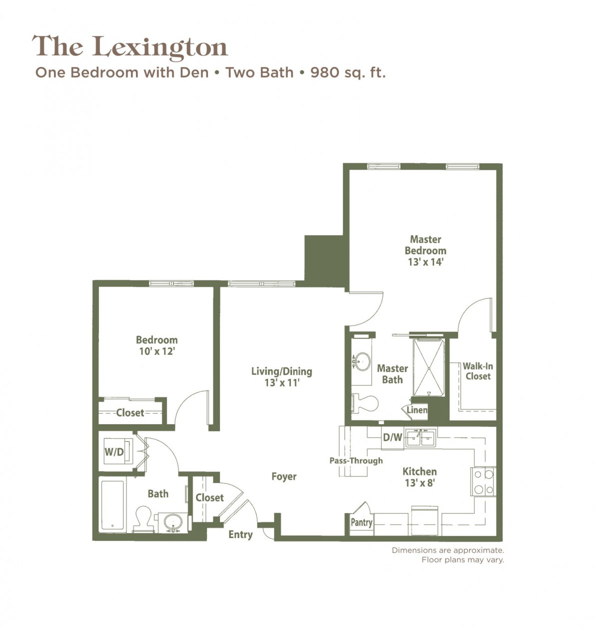 The Lexington: A two-bedroom, two-bathroom floor plan with 1000 sq. ft.