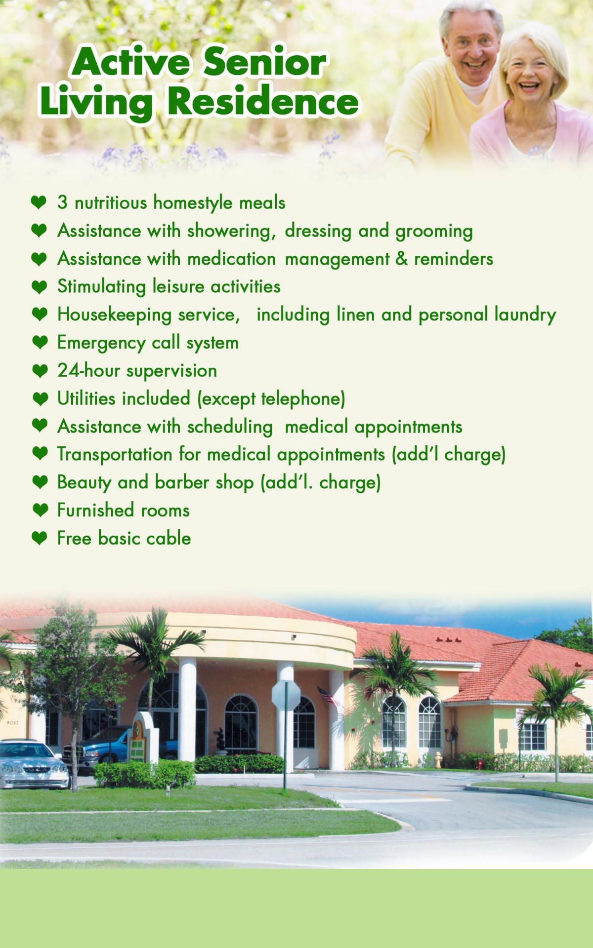 A list of services provided by an assisted living facility.