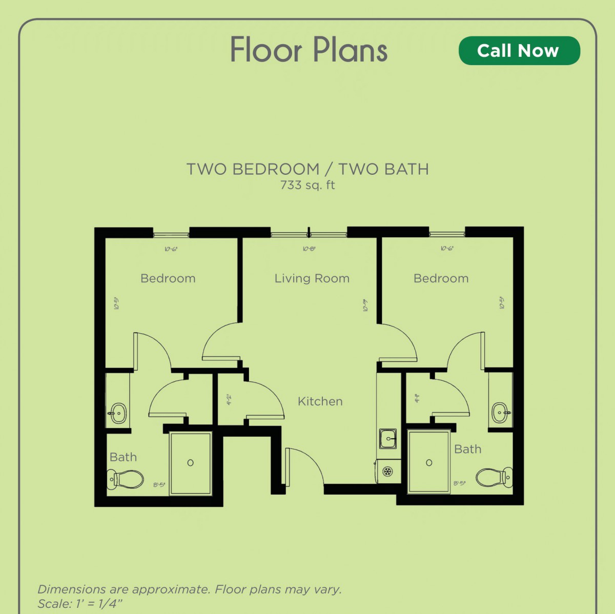 A floor plan of a three-bedroom, two-bathroom apartment layout.
