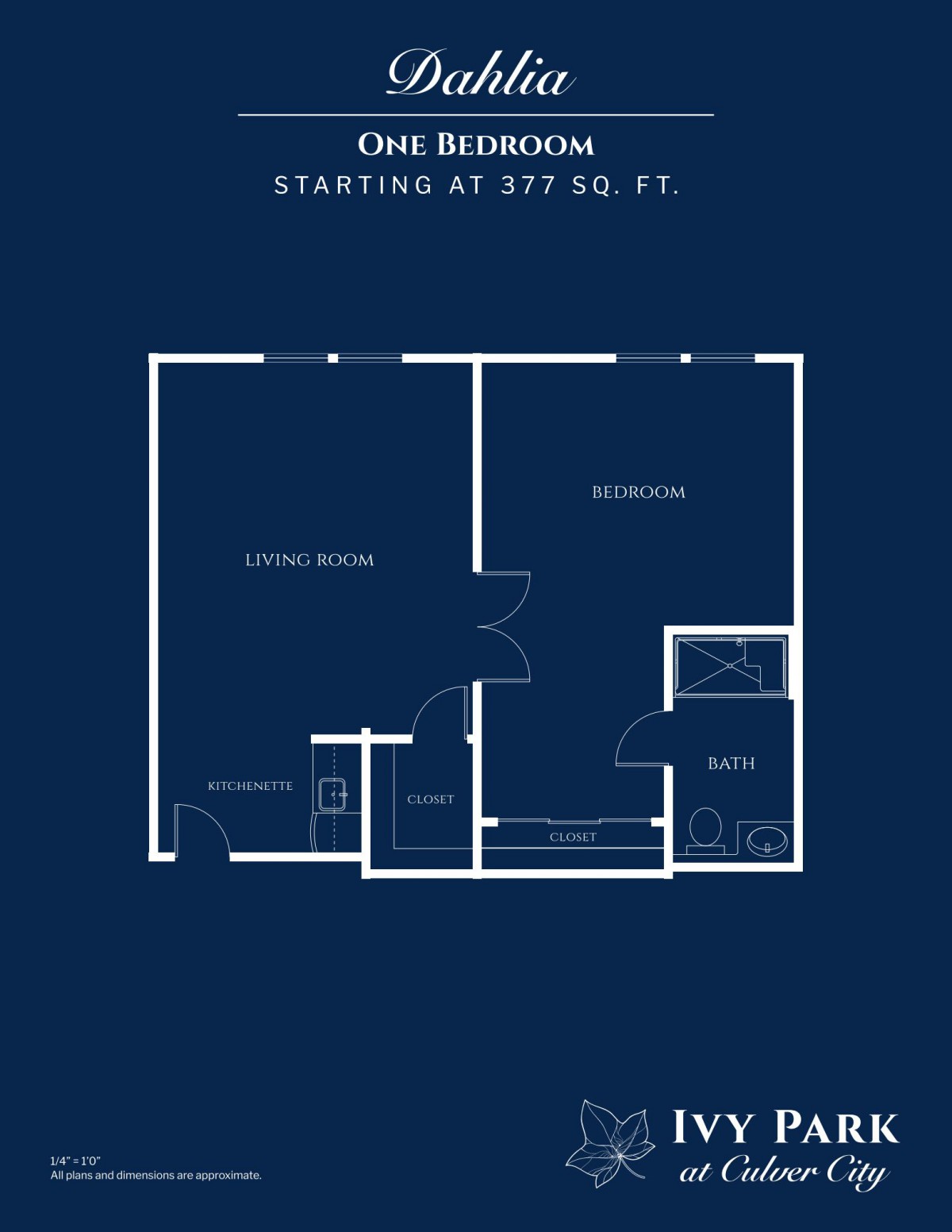 One-bedroom apartment floor plan.