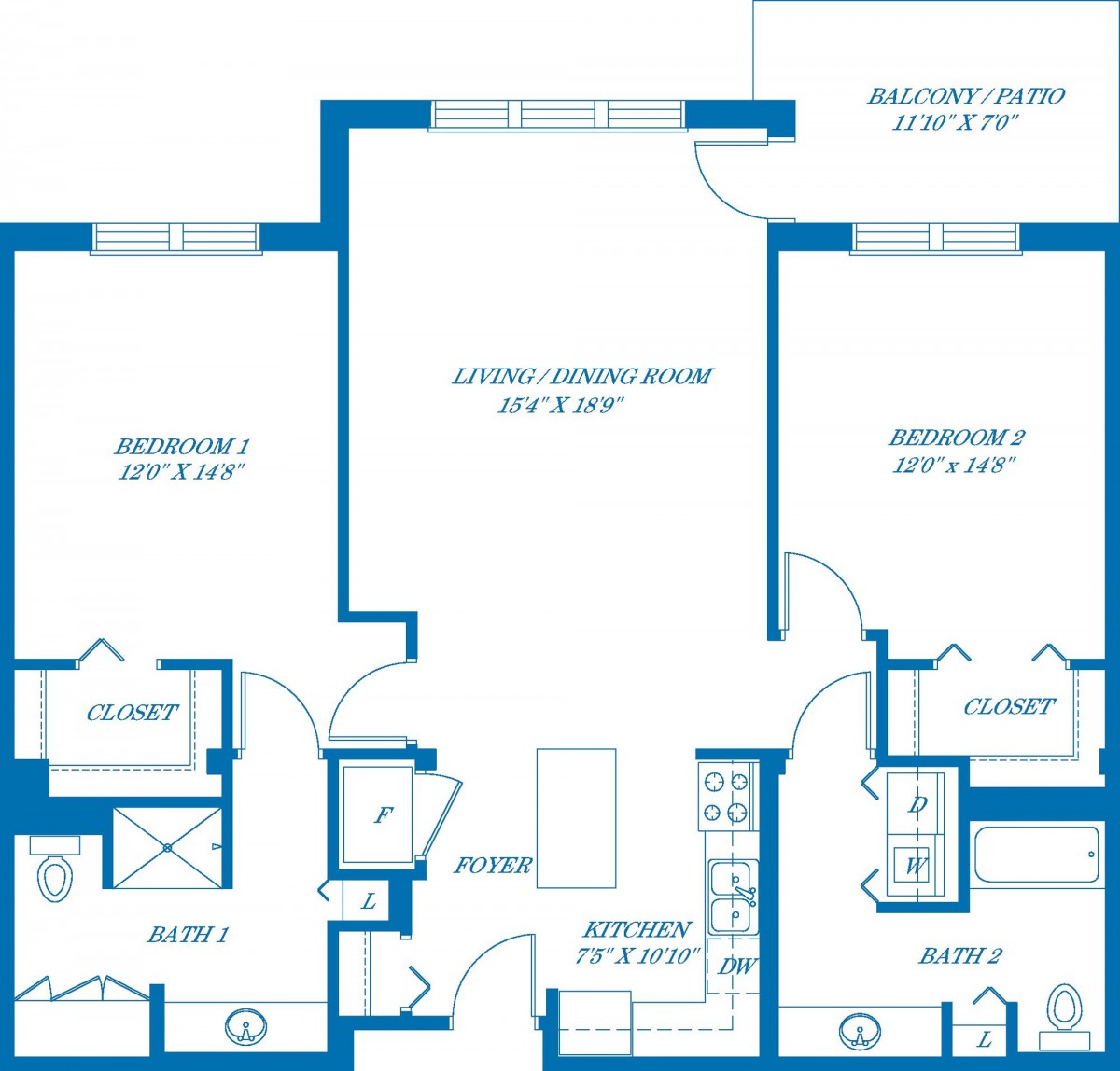 Blueprint of an apartment layout showing rooms and dimensions.