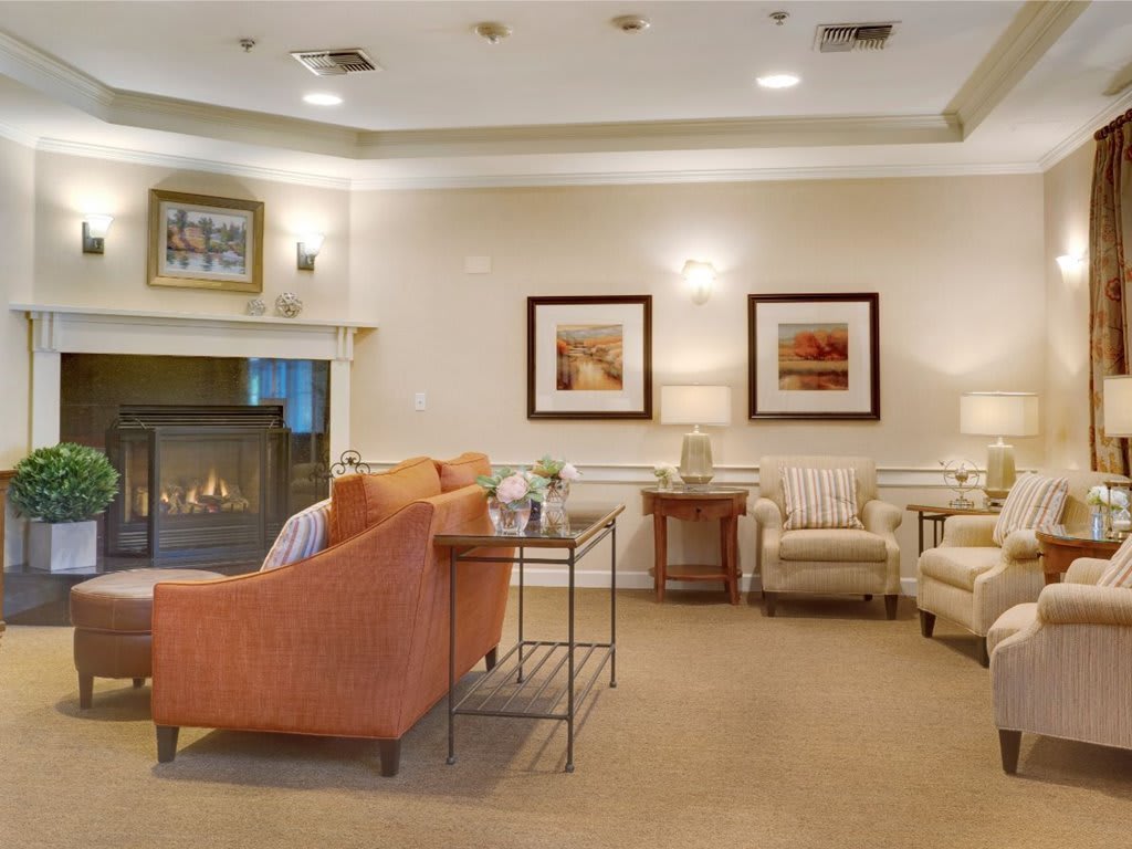 A cozy living room with elegant furniture and a fireplace.