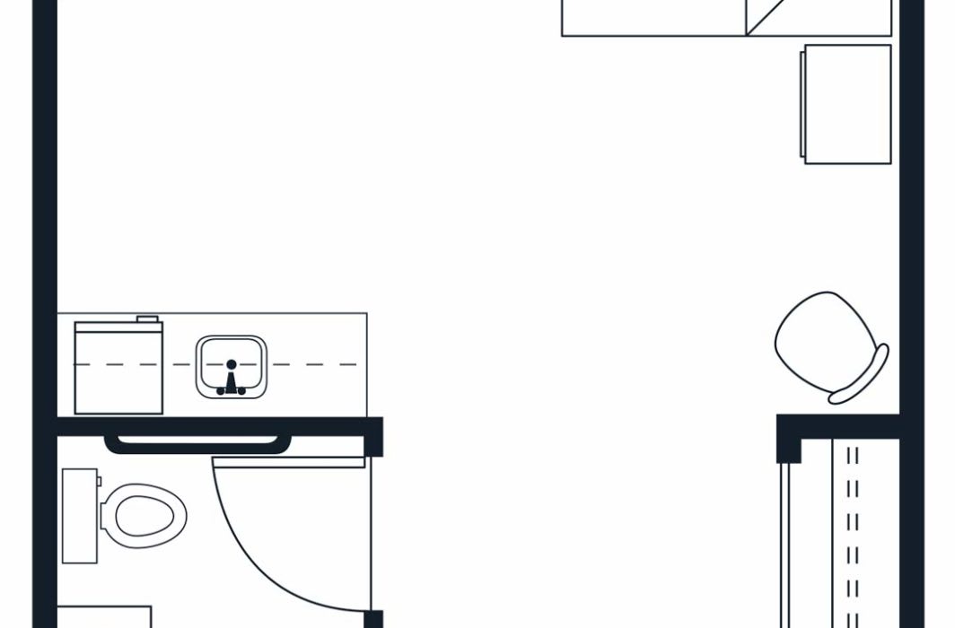 Architectural floor plan showing a bathroom layout with a sink and toilet.