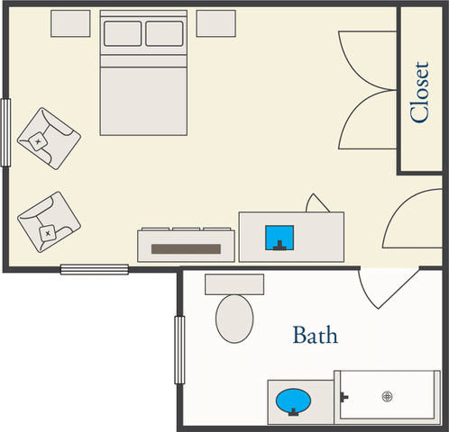 This is a floor plan featuring a bedroom and bathroom layout.