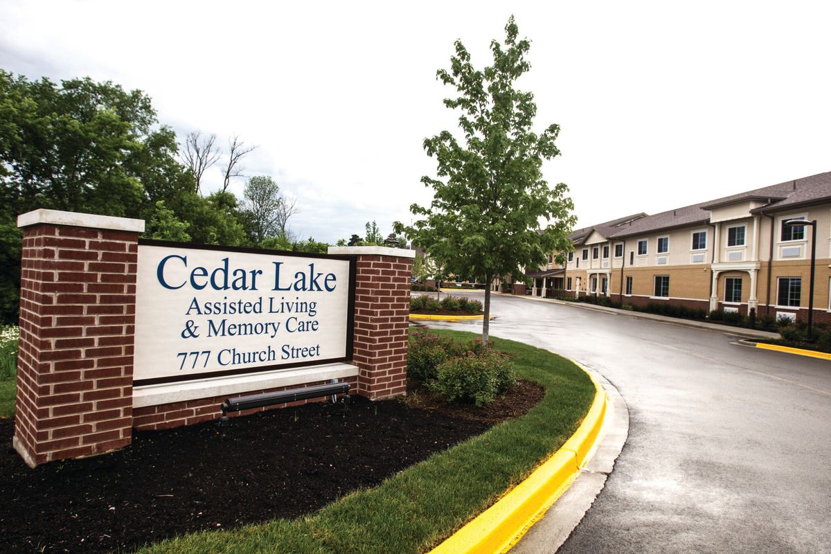Entrance to Cedar Lake Assisted Living & Memory Care facility.