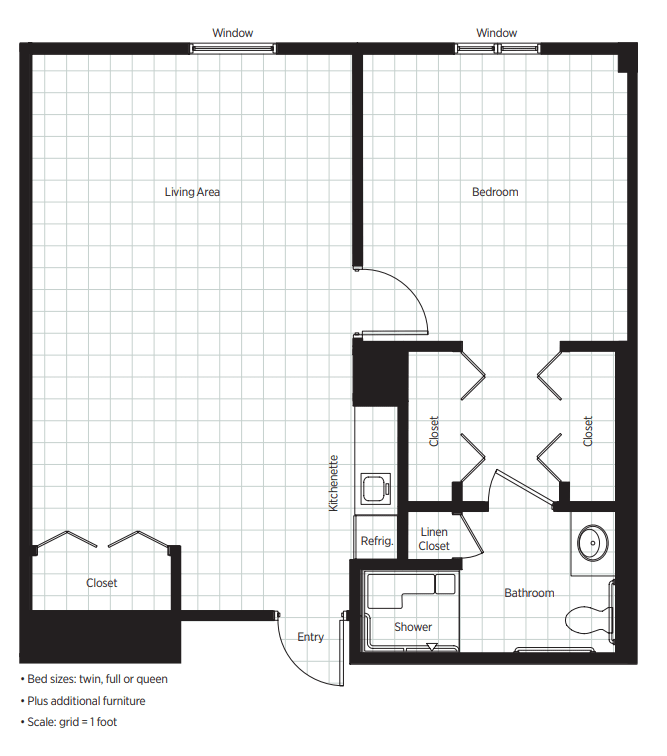 A detailed floor plan of an apartment showing the layout of rooms and areas.