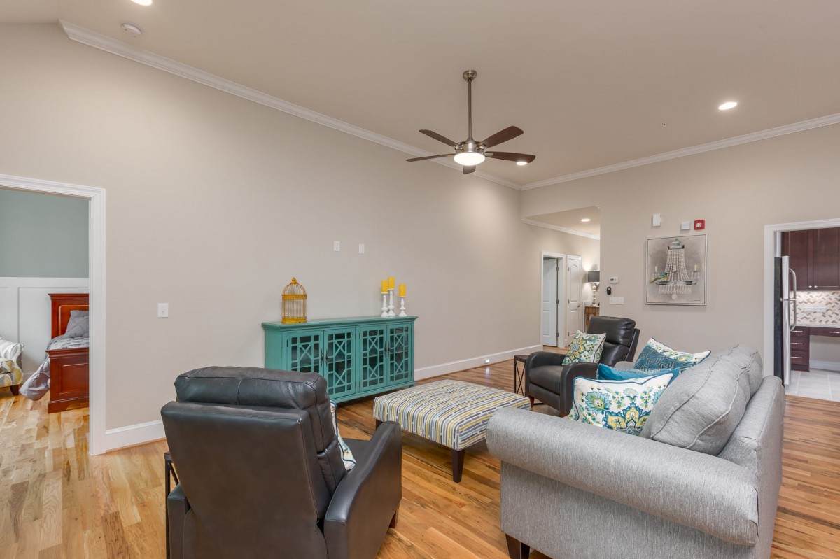 A cozy living room with comfortable seating and stylish decor.