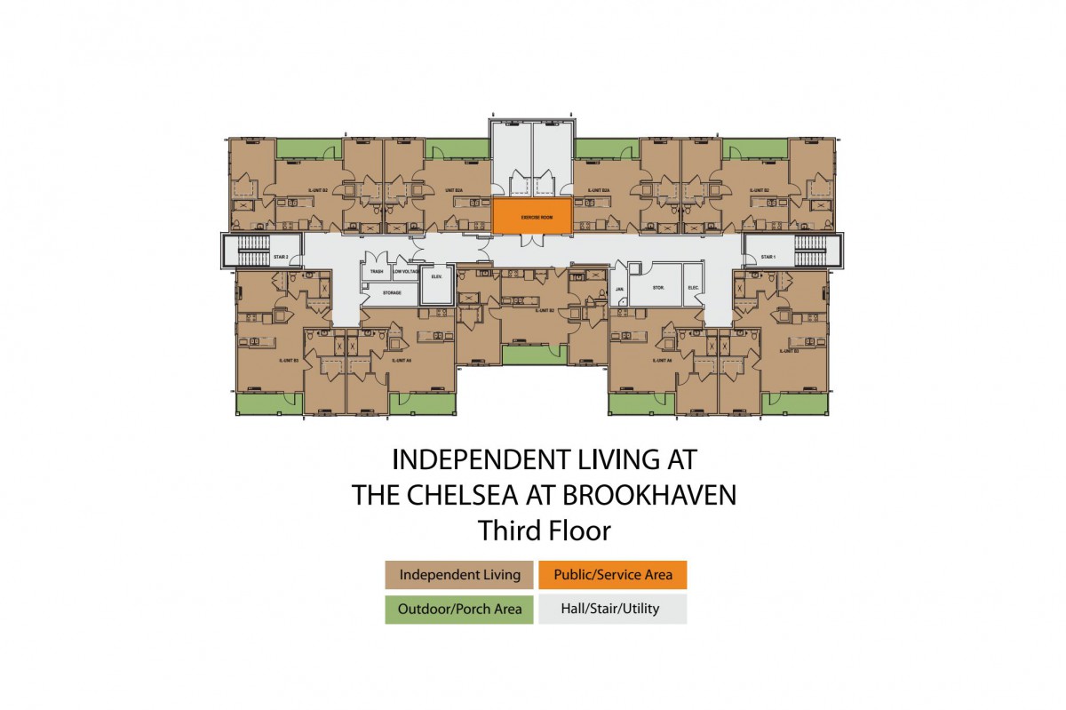 Floor plan of the third floor for independent living at The Chelsea at Brookhaven.