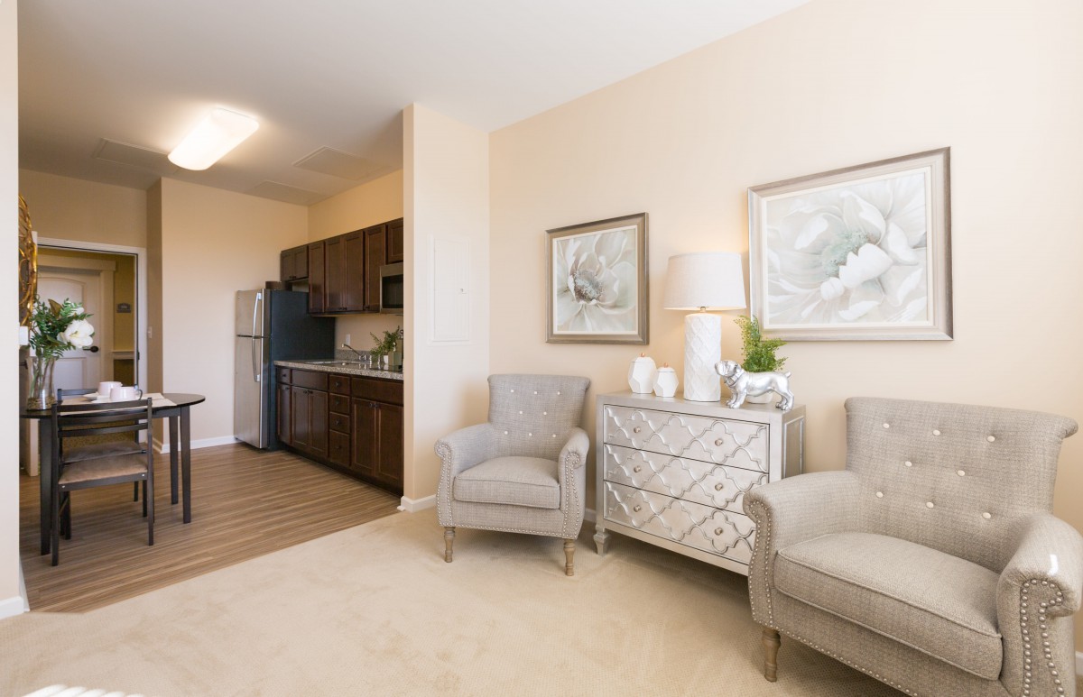 A cozy living room with comfortable seating and stylish decor.