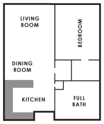 A simple floor plan layout of an apartment with labeled rooms.