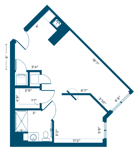 Architectural floor plan blueprint of an apartment layout.