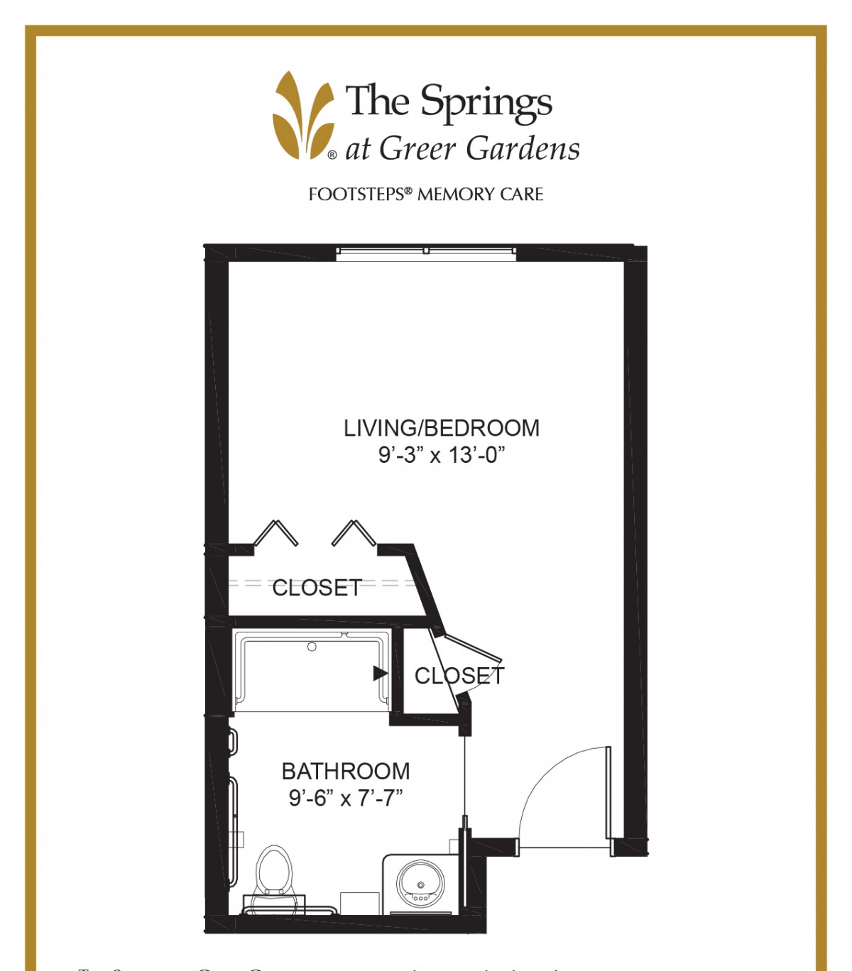 Floor plan of a studio apartment at The Springs at Greer Gardens.