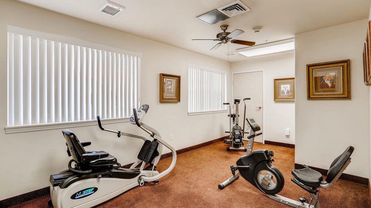 A small home gym with exercise bikes and fitness equipment.