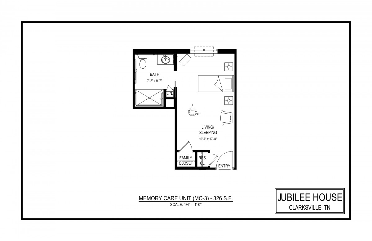 An L-shaped apartment floor plan showing the layout of rooms including a living area, kitchen, and bathroom.