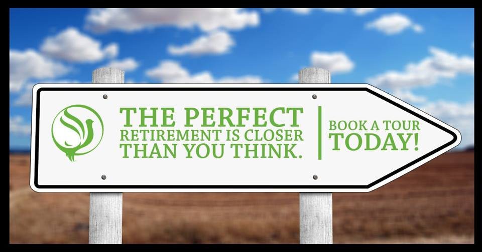 A sign advertising the perfect retirement with a nature background.