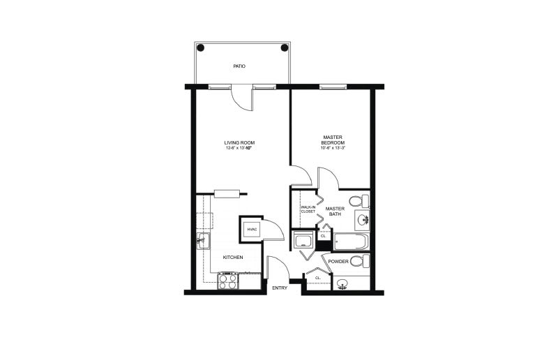 A detailed architectural floor plan of an apartment showing the layout of rooms and spaces.